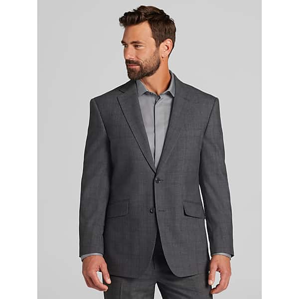 Wilke-Rodriguez Big & Tall Men's Modern Fit Windowpane Suit Dark Grey Windowpane - Size: 54 Regular