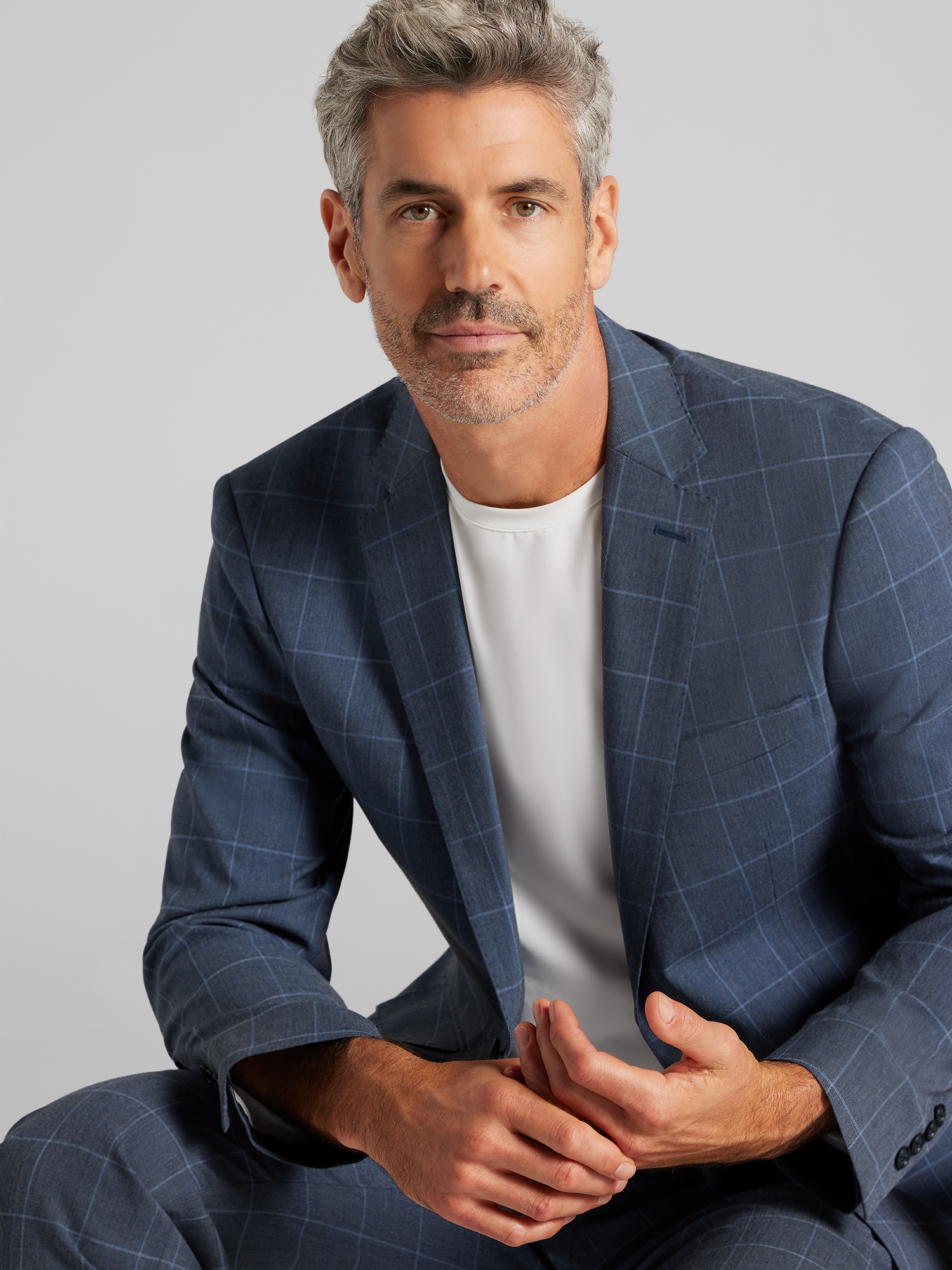 Modern Fit Windowpane Plaid Suit