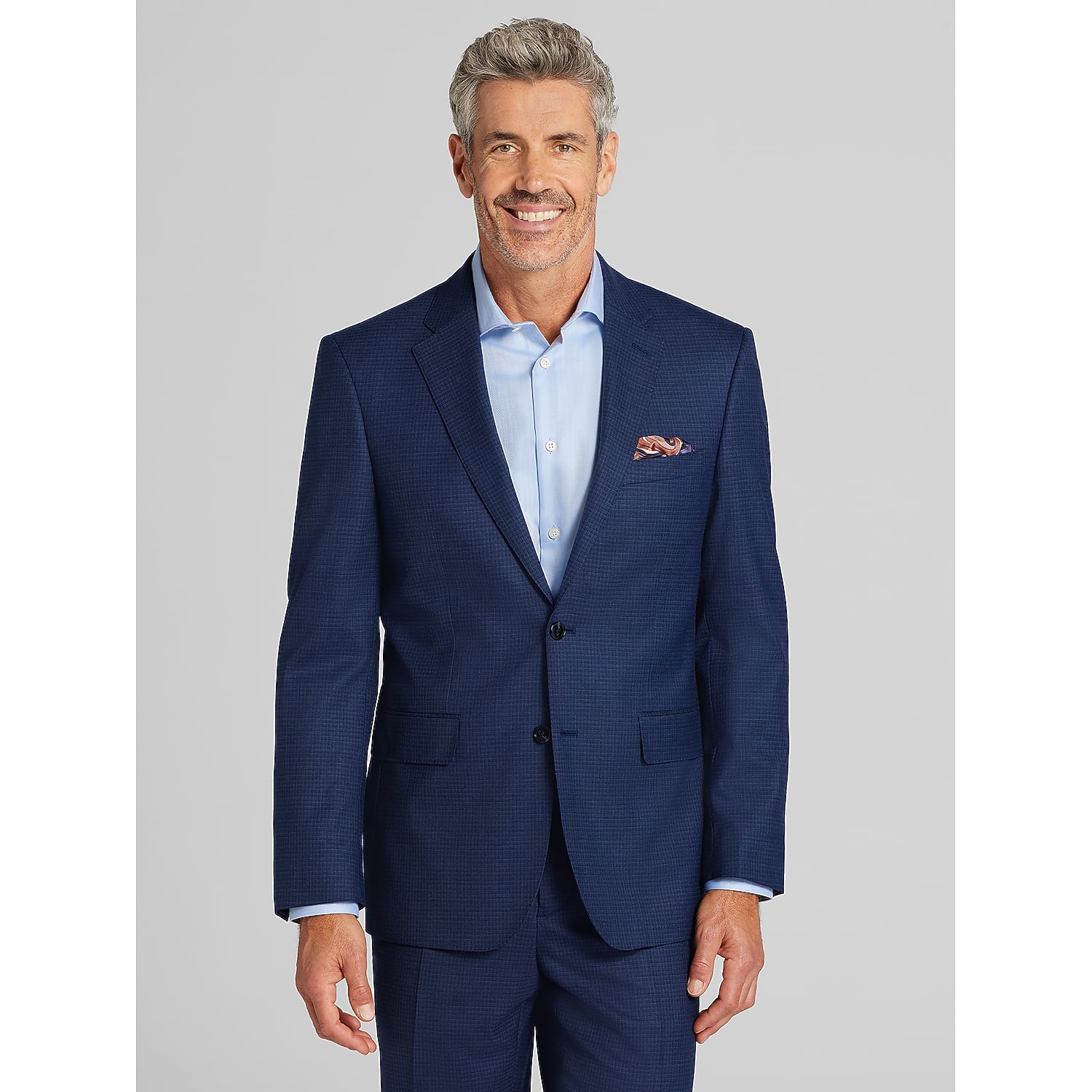 Joseph Abboud Big & Tall Classic Fit Wool Blend Suit in Blue Mini Check, Size 58 Regular – Two-Button Jacket and Flat-Front Dress Pants