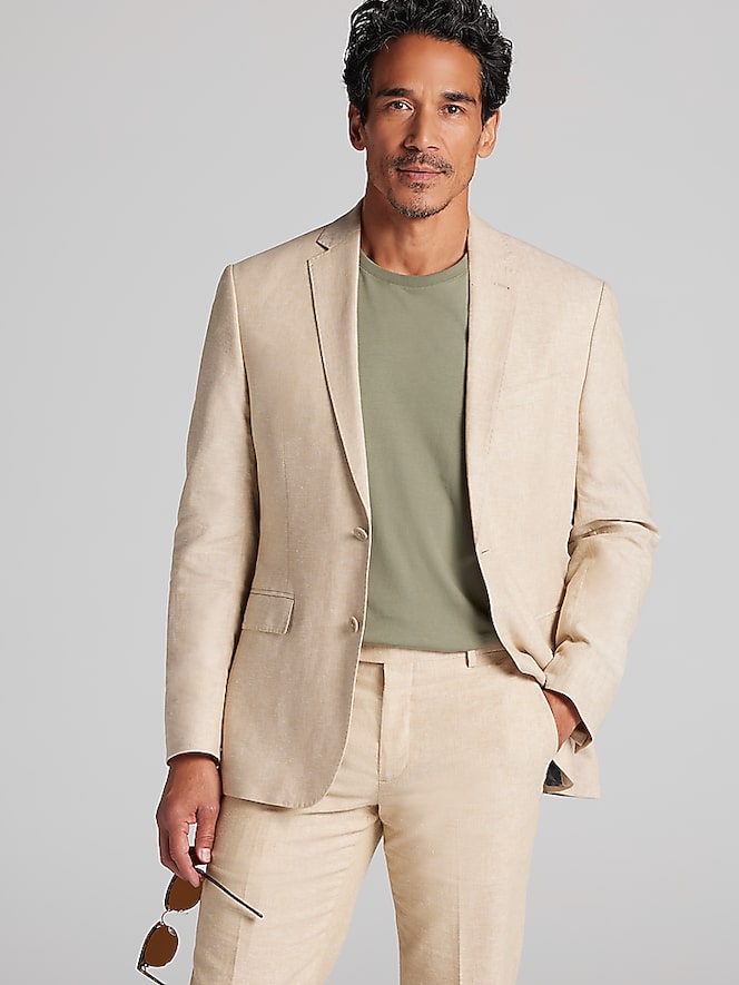 JOE Joseph Abboud Slim Fit Linen Blend 3-Piece Suit, Tan Casual - Image 7 of 9