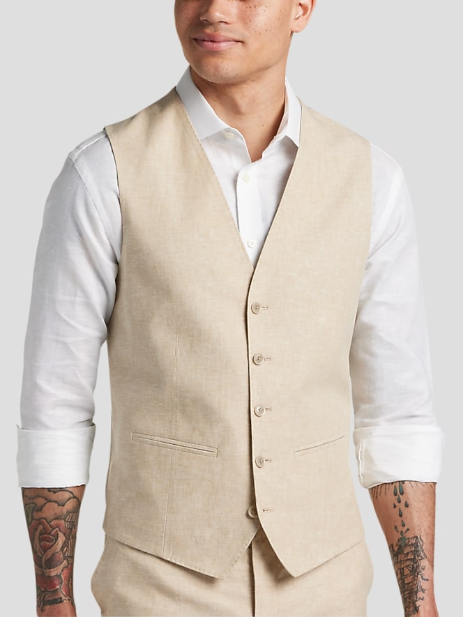 JOE Joseph Abboud Slim Fit Linen Blend 3-Piece Suit, Tan Casual - Image 9 of 9