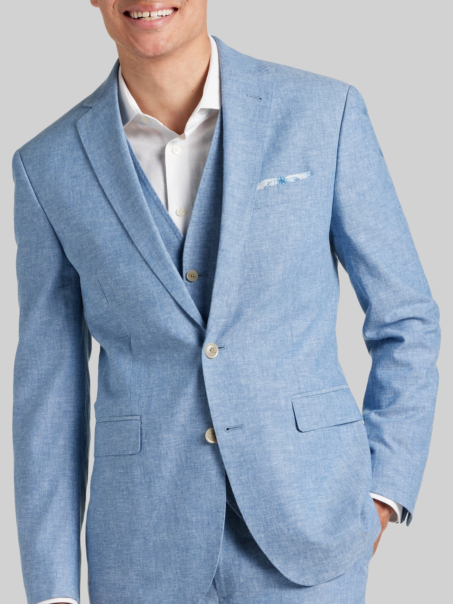 JOE Joseph Abboud Slim Fit Linen Blend 3-Piece Suit, Dusty Blue