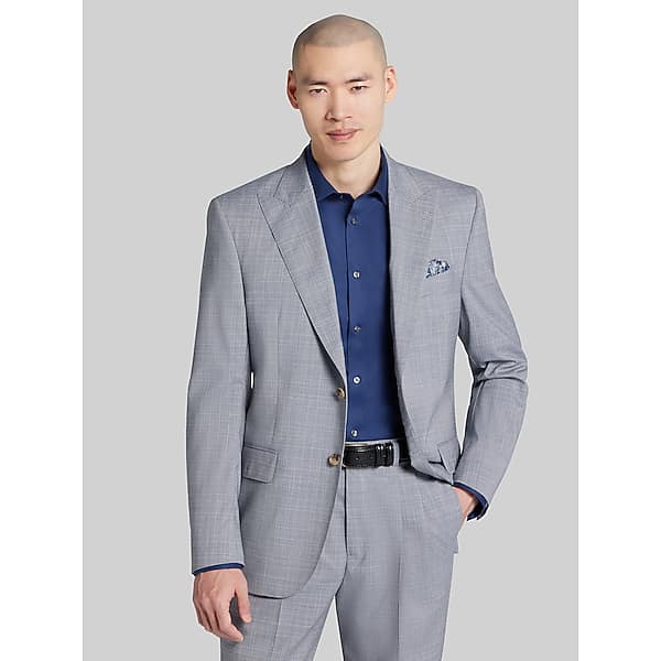 Joseph Abboud Modern Fit Plaid Men's Suit Jacket Light Grey Plaid - Size: 38 Regular