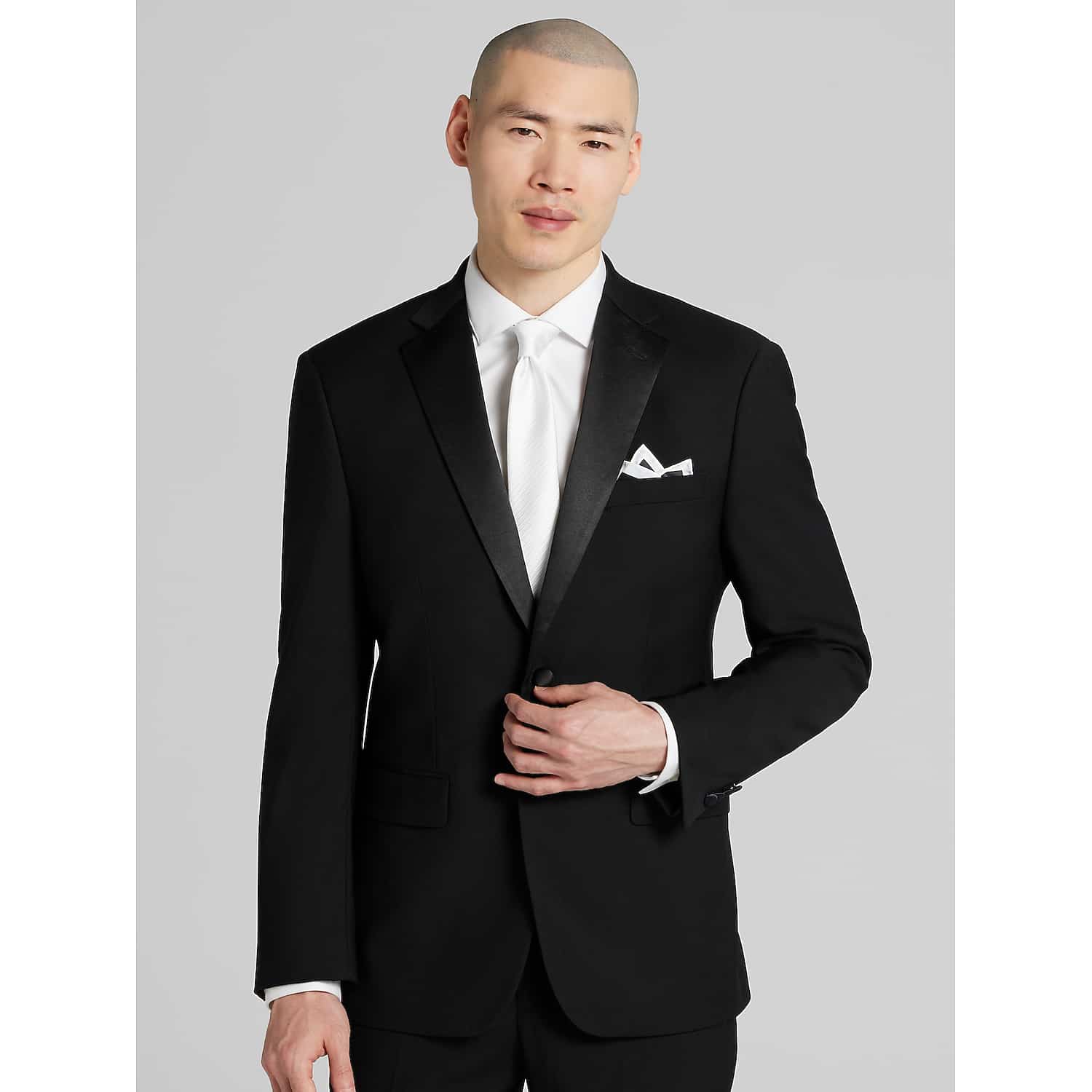 Pronto Uomo Platinum Slim Fit Wool Blend Tuxedo in Black – Men’s 46 Regular Formal Suit for Weddings and Black Tie Events