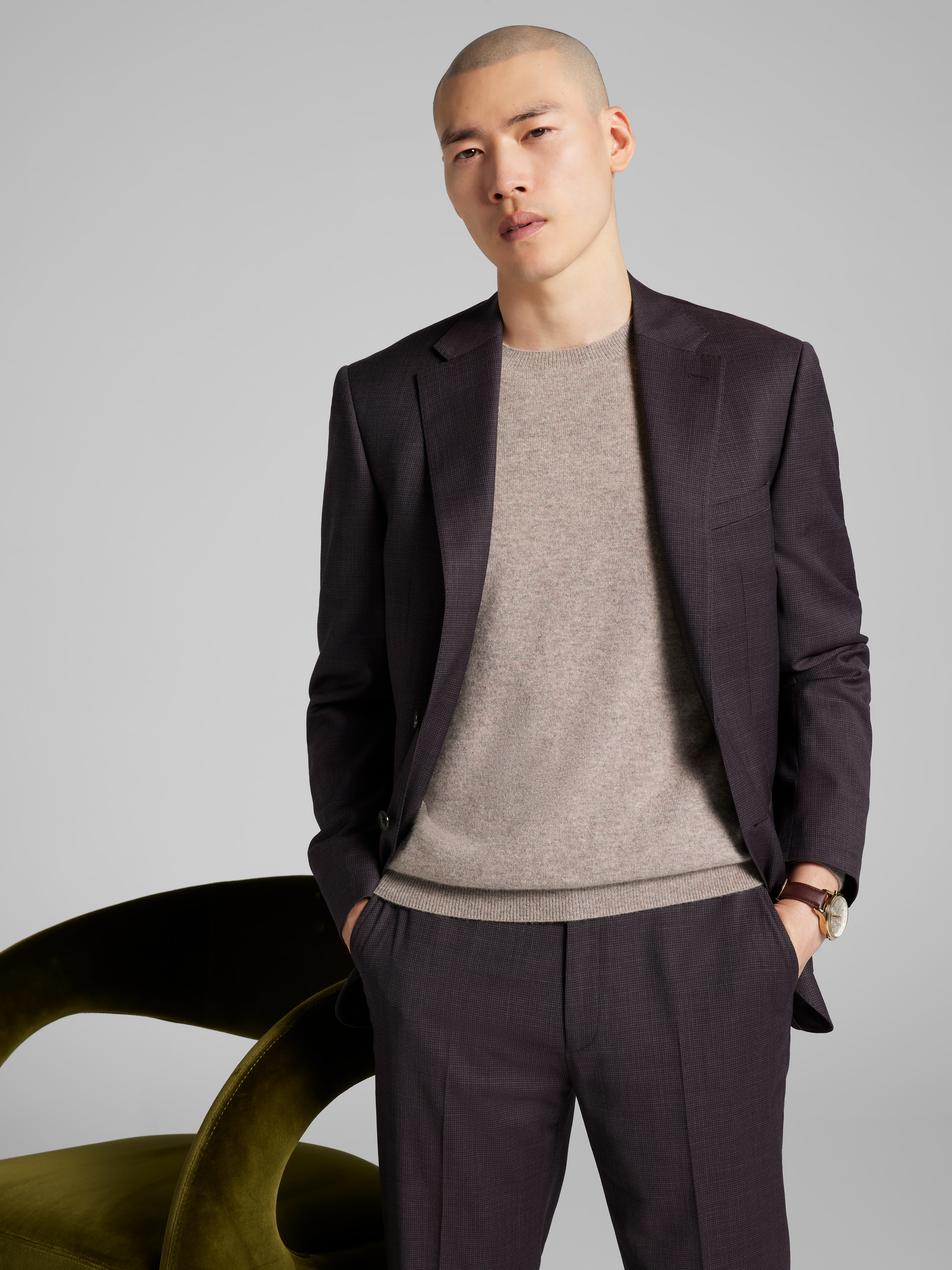 Slim Fit Grid Suit Jacket