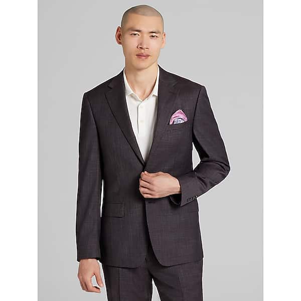 Calvin Klein Big & Tall Slim Fit Grid Men's Suit Jacket Burgundy Grid - Size: 48 Regular