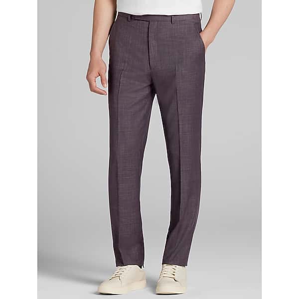 Calvin Klein Slim Fit Grid Men's Suit Pants Burgundy Grid - Size: 33W x 32L