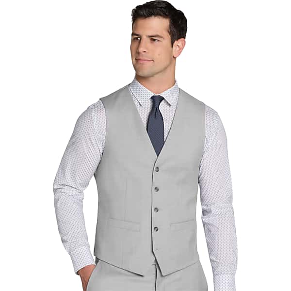 Awearness Kenneth Cole CHILLFLEX Modern Fit Premium Wool Blend Men's Suit Vest Light Gray Solid