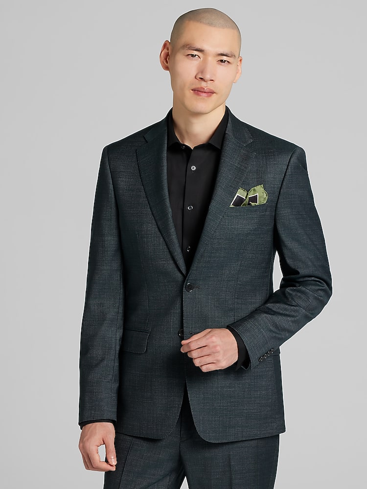 mens slim fit dress coats Satin Peak Lapel - Slim Fit Suit - Grey Suit Jacket Black Pants