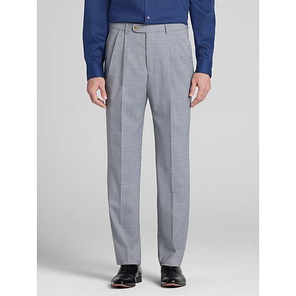 Joseph Abboud Modern Fit Plaid Men's Suit Pants Light Grey Plaid - Size: 34W x 30L