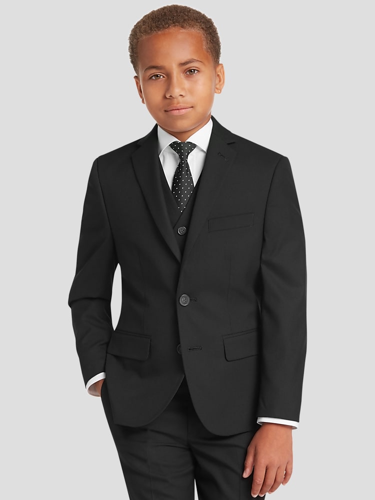 Joseph Abboud Boys Slim Fit Notch Lapel 3-Piece Suit, Black | 3