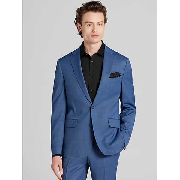 Awearness Kenneth Cole Slim Fit Mini Check Men's Suit Jacket Light Blue Mini Check - Size: 42 Short