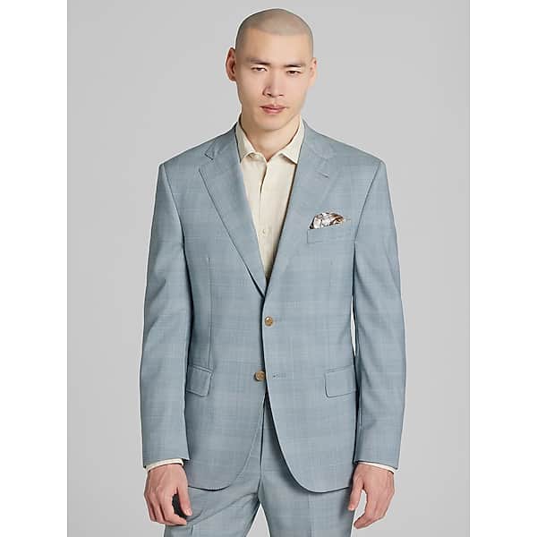 Joseph Abboud Modern Fit Plaid Men's Suit Jacket Dusty Teal Plaid - Size: 46 Long