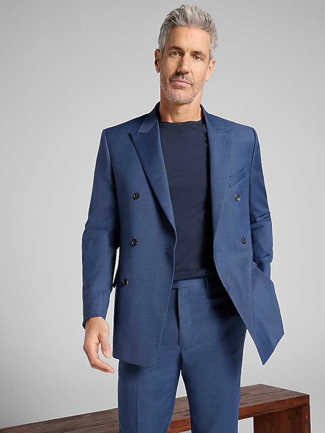 Pronto Uomo Platinum Modern Fit Premium Wool Blend Double Breasted Suit, Navy - Image 7 of 9