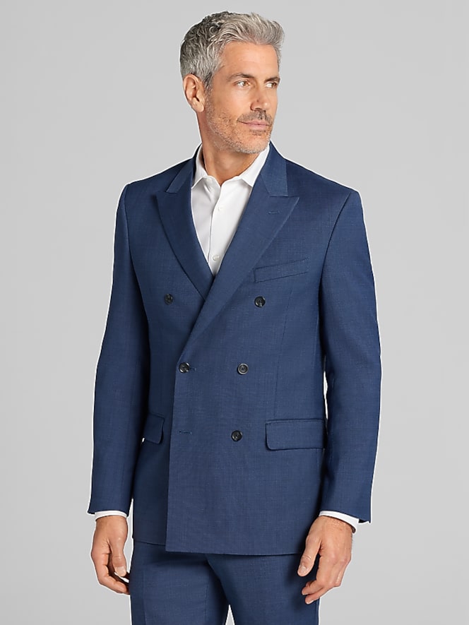 Pronto Uomo Platinum Modern Fit Premium Wool Blend Double Breasted Suit, Navy - Image 8 of 9