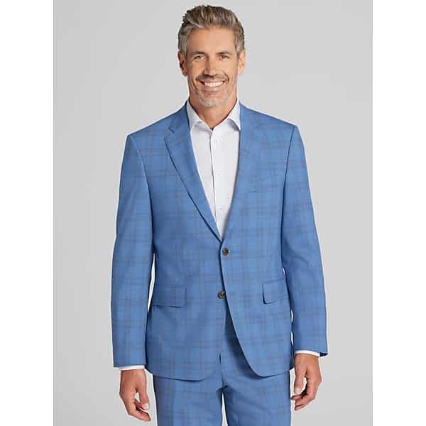 Joseph Abboud Big & Tall Classic Fit Plaid Men's Suit Jacket Sky Blue Plaid - Size: 60 Regular