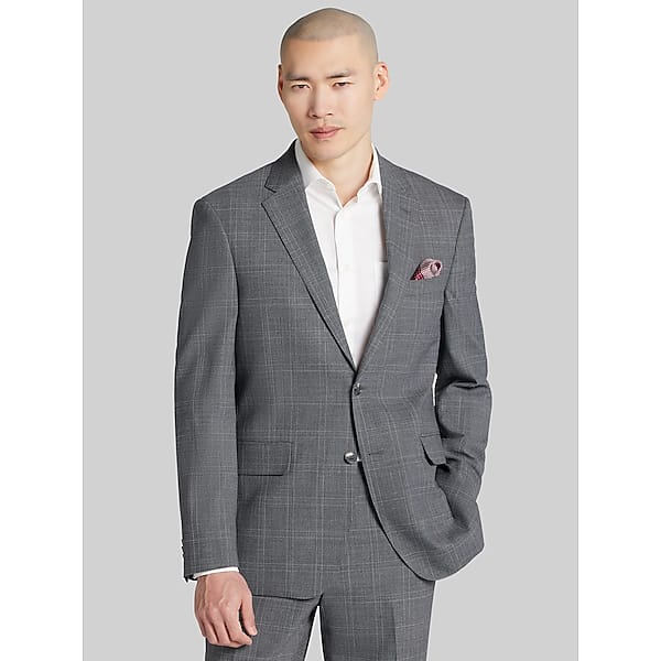 Joseph Abboud Classic Fit Plaid Men's Suit Jacket Grey Plaid - Size: 44 Regular