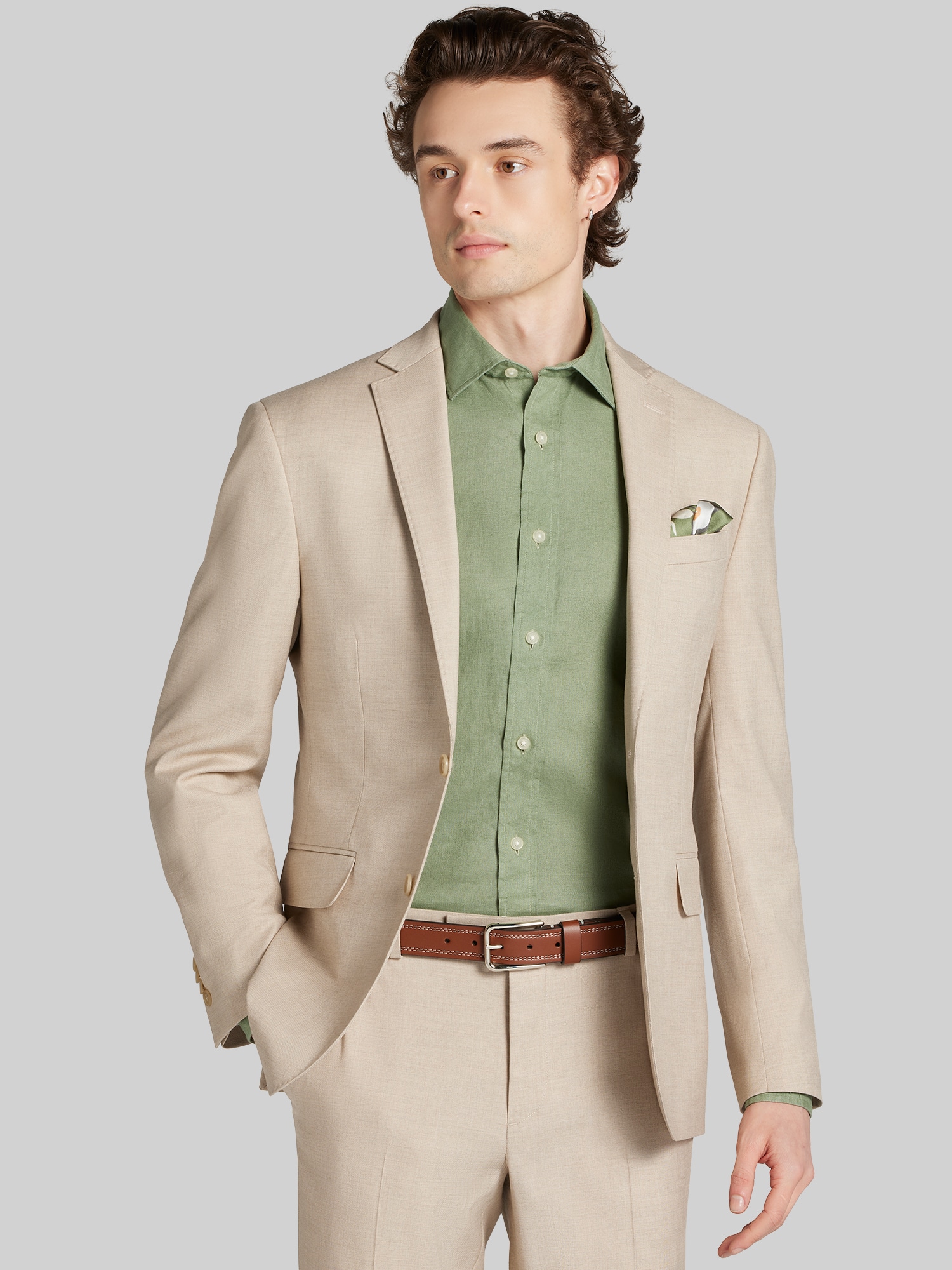 リムアーク Mannish jump suit 36 Wilke-Rodriguez Slim Fit Tic Suit, Tan Sharkskin | 2 Piece Suits