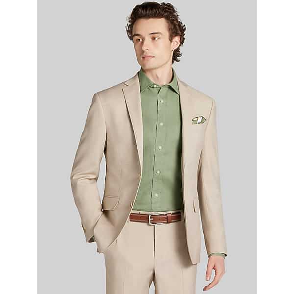 Wilke-Rodriguez Big & Tall Men's Slim Fit Tic Suit Tan Sharkskin - Size: 52 Long