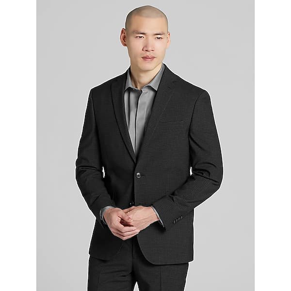 Wilke-Rodriguez Slim Fit Men’s Suit in Black Micro Check, Size 40 Long – 2-Button Jacket and Flat-Front Dress Pants for Weddings, Prom and Graduation