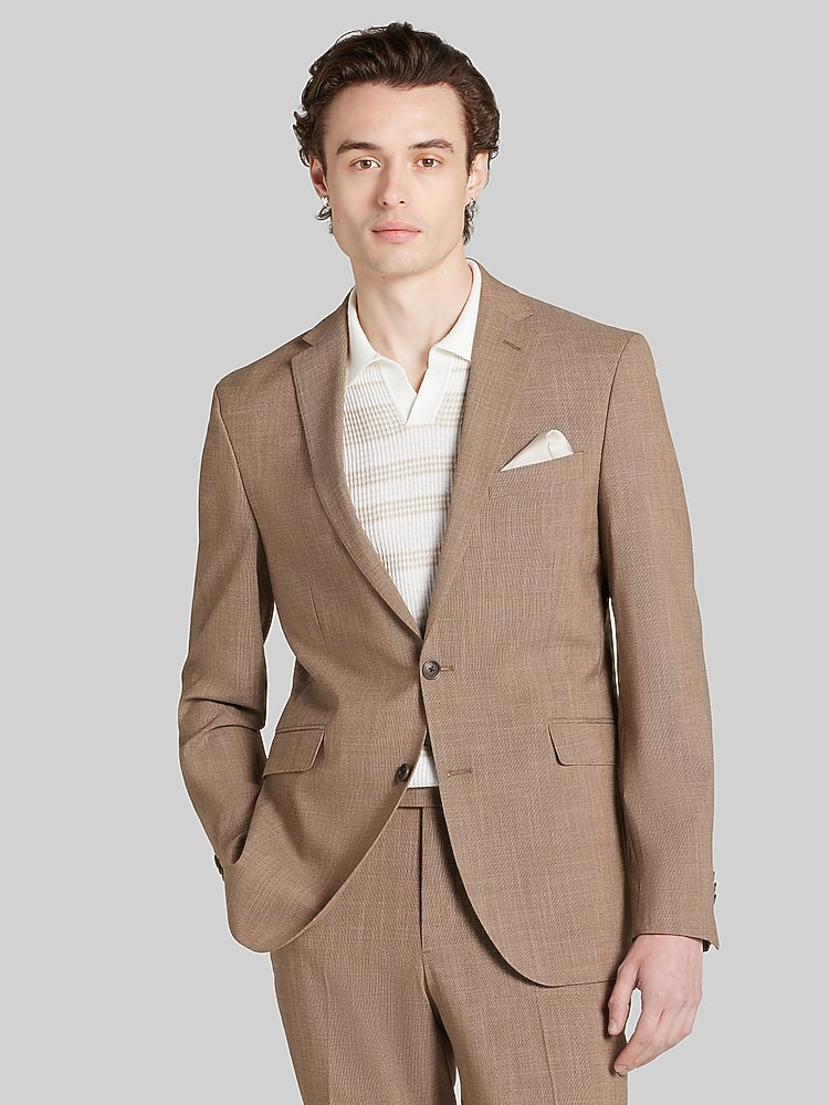 beaded shoulder bandage dress Beige pinstripe flannel suit made of Jersey fabric from Loro Piana –  Herrernes Magasin main image 1