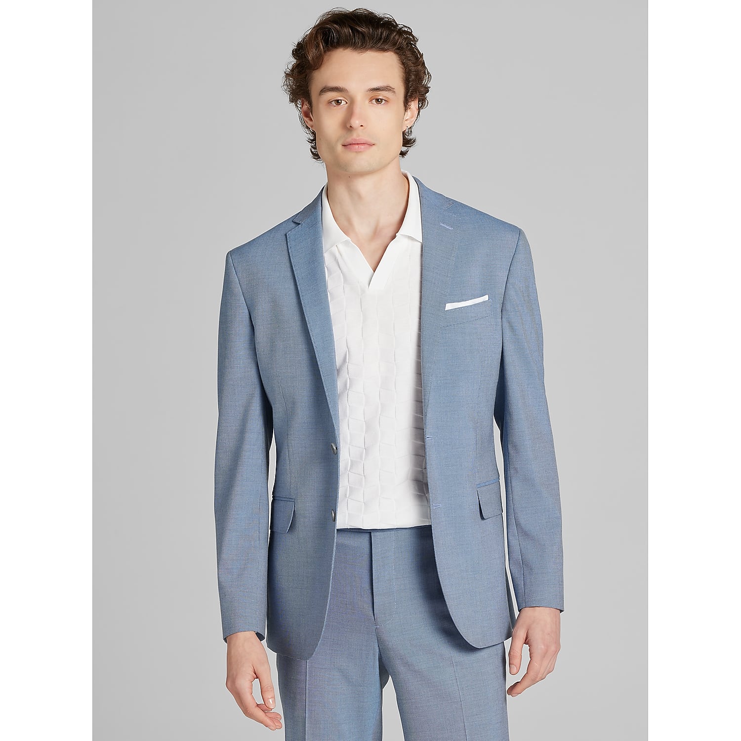 Wilke-Rodriguez Slim Fit Light Blue Tic Men’s Suit in 36 Short – Two-Piece Polyester-Blend Tailored Suit for Work and Spring Weddings
