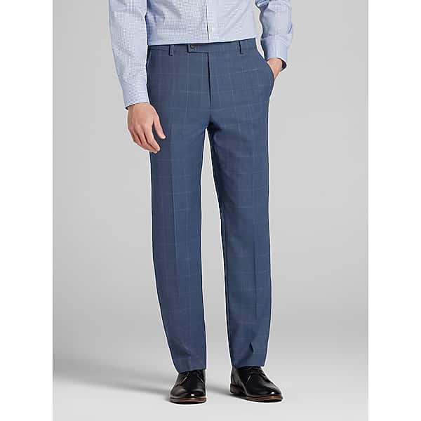 Awearness Kenneth Cole CHILLFLEX Modern Fit Windowpane Premium Wool Blend Men's Suit Pants Light Blue Windowpane - Size: 42W x 32L