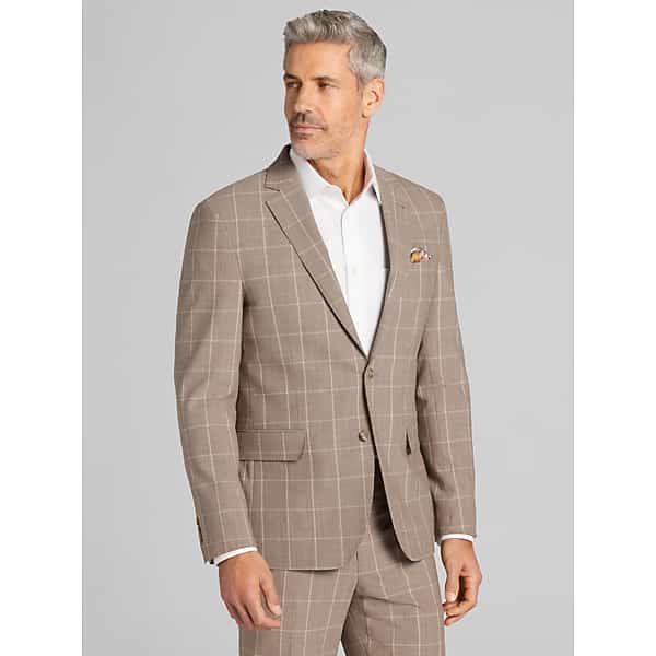 JOE Joseph Abboud Slim Fit Premium Wool Windowpane Men's Suit Jacket Tan Windowpane - Size: 38 Short