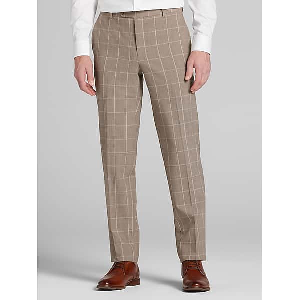JOE Joseph Abboud Slim Fit Windowpane Men's Suit Pants Tan Windowpane - Size: 42W x 30L