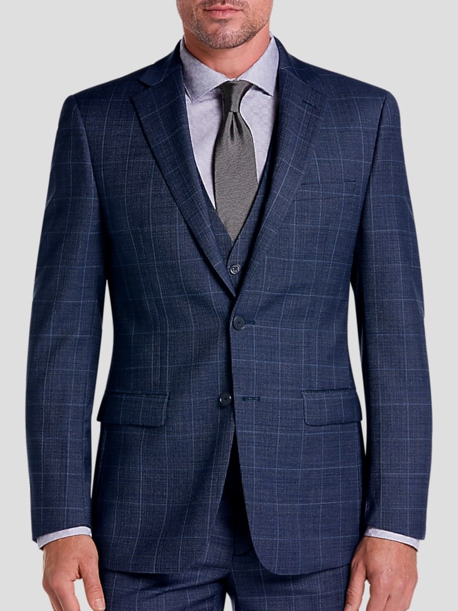 Calvin Klein Slim Fit Wool Blend Windowpane 3-Piece Suit