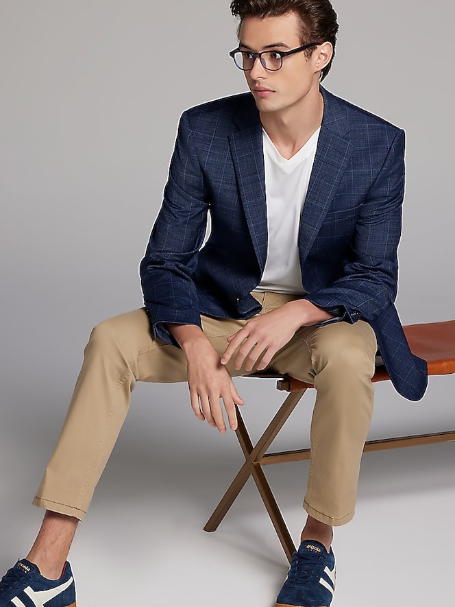 Calvin Klein Slim Fit Wool Blend Windowpane 3-Piece Suit