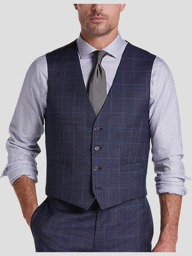 Calvin Klein Slim Fit Wool Blend Windowpane 3-Piece Suit