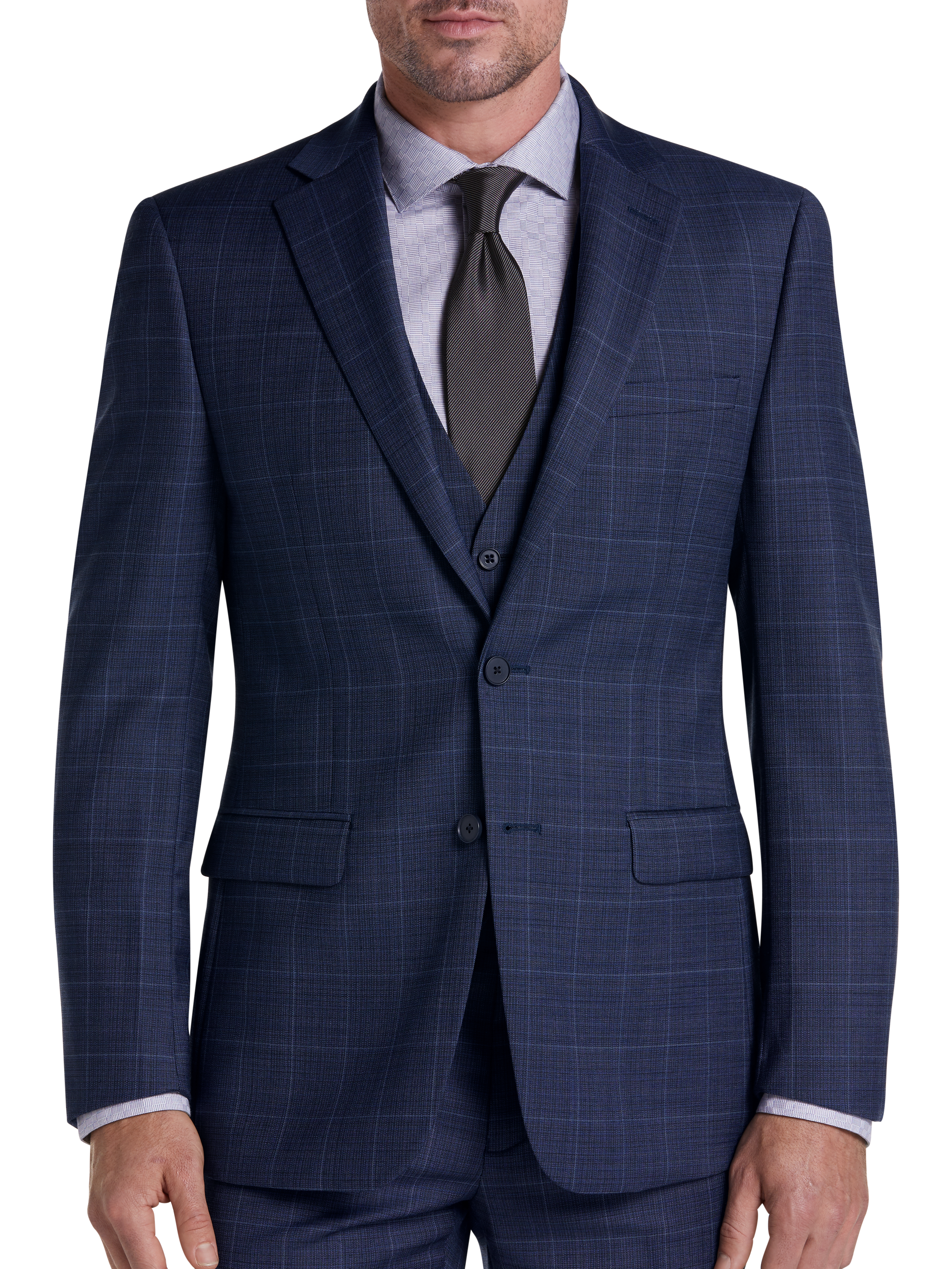 Slim Fit Wool Blend Windowpane 3-Piece Suit