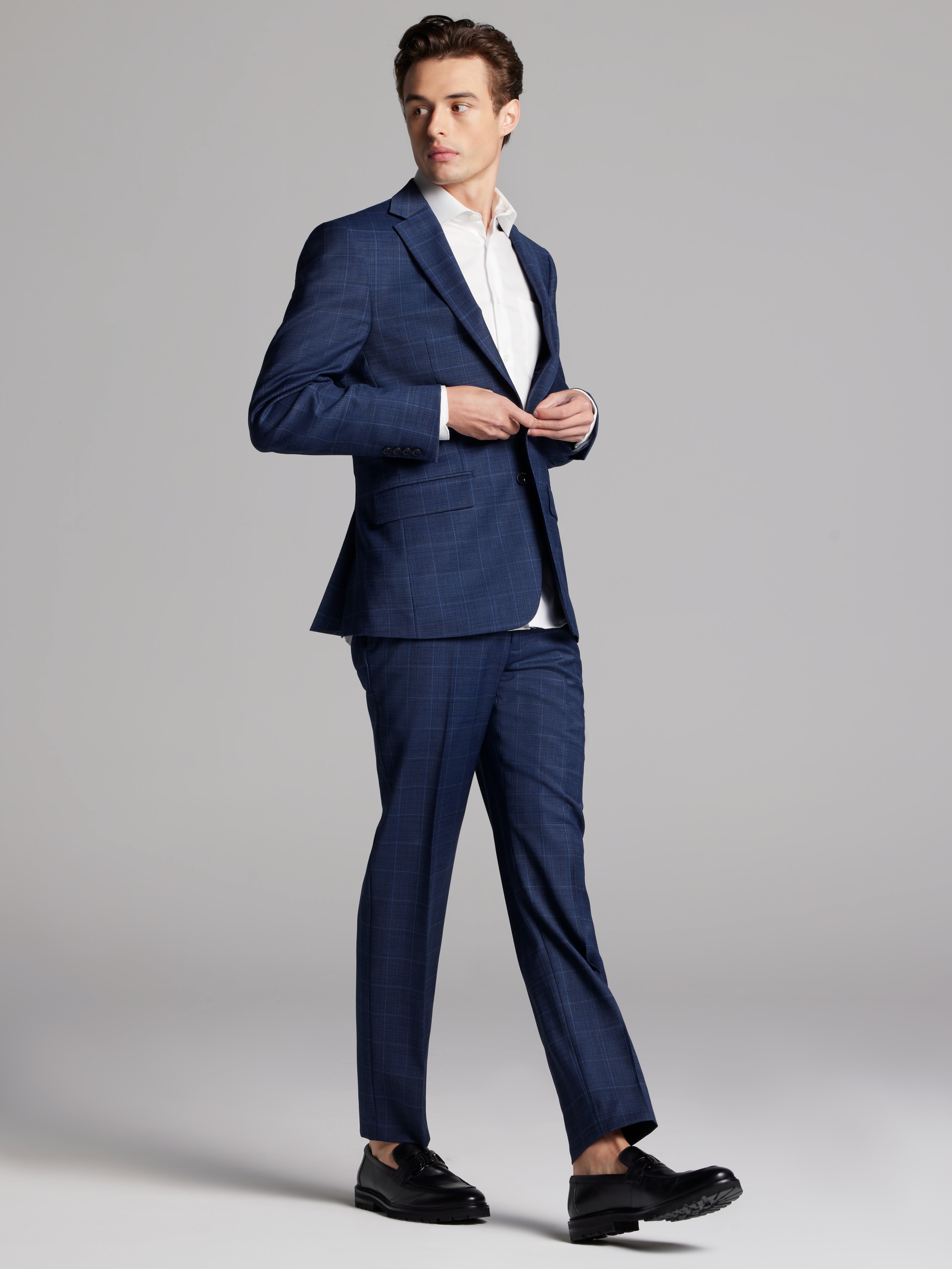Slim Fit Wool Blend Windowpane 3-Piece Suit