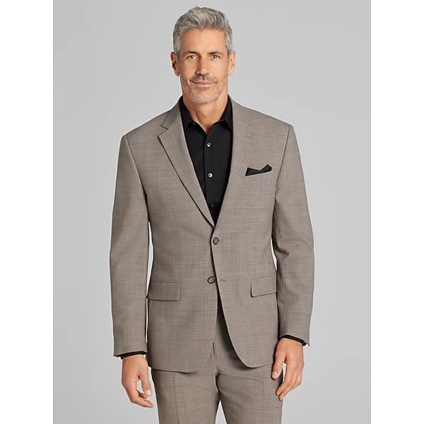 Pronto Uomo Platinum Men's Modern Fit Premium Wool Blend Windowpane Suit Jacket Taupe Check Windowpane - Size: 46 Regular - Only Available at Men's