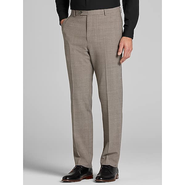 Pronto Uomo Platinum Men's Modern Fit Premium Wool Blend Windowpane Suit Pants Taupe Check Windowpane - Size: 33W x 30L - Only Available at Men's