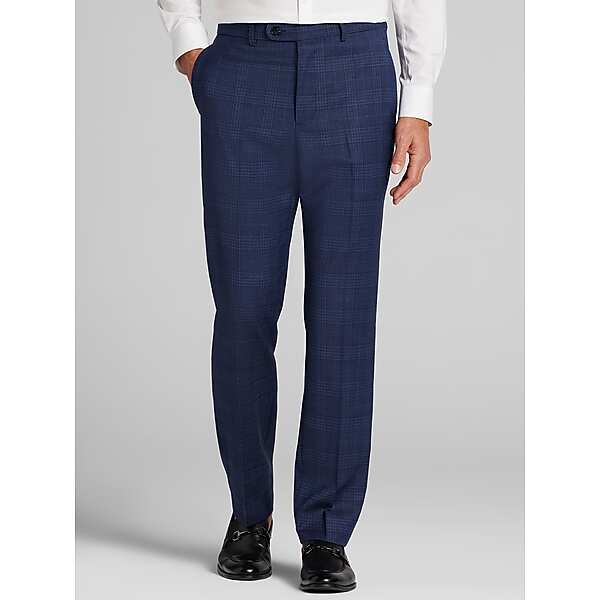 Joseph Abboud Big & Tall Modern Fit Plaid Men's Suit Pants Dark Blue Plaid - Size: 44W x 32L