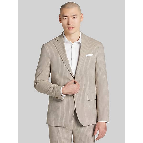 JOE Joseph Abboud Slim Fit Stripe Men's Suit Jacket Tan Stripe - Size: 38 Short