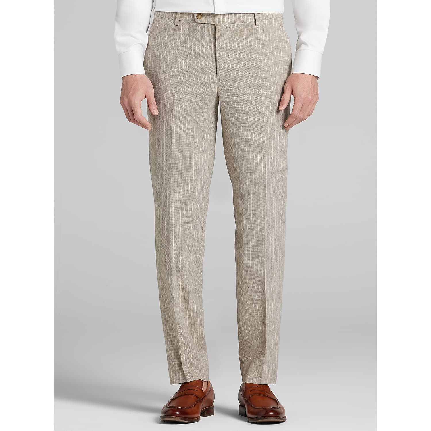 JOE Joseph Abboud Slim Fit Stripe Suit Pants in Tan and Brown – Men’s Flat-Front Dress Slacks 34W x 34L