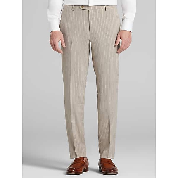 JOE Joseph Abboud Slim Fit Stripe Suit Pants in Tan and Brown – Men’s Flat-Front Dress Slacks 34W x 34L
