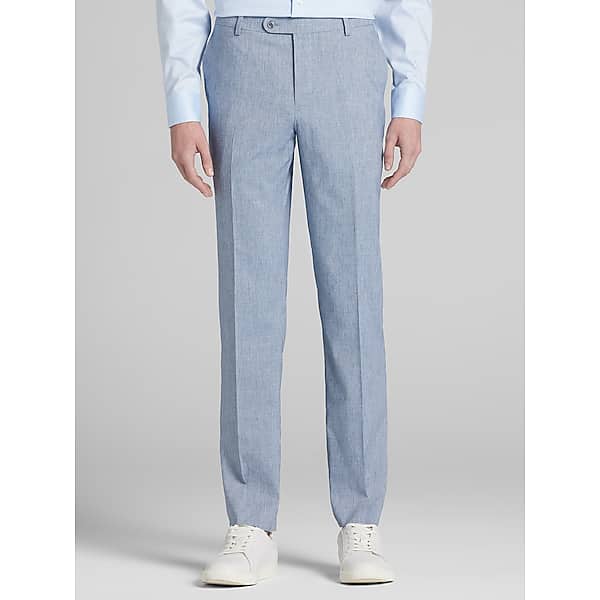 JOE Joseph Abboud Slim Fit Flat Front Pre-Hemmed Men's Suit Pants Light Blue Stripe - Size: 40W x 34L