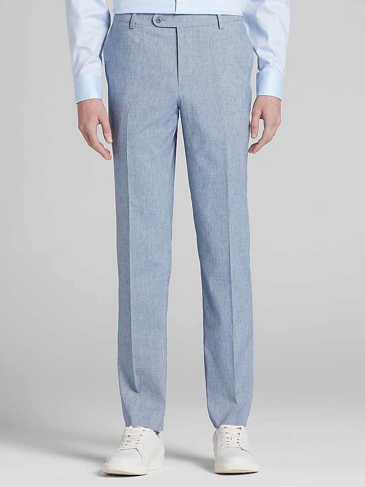 mens light blue dress pants slim fit Raphael Mens Solid French Blue Slim Fit Flat Front Dress Pants, 42