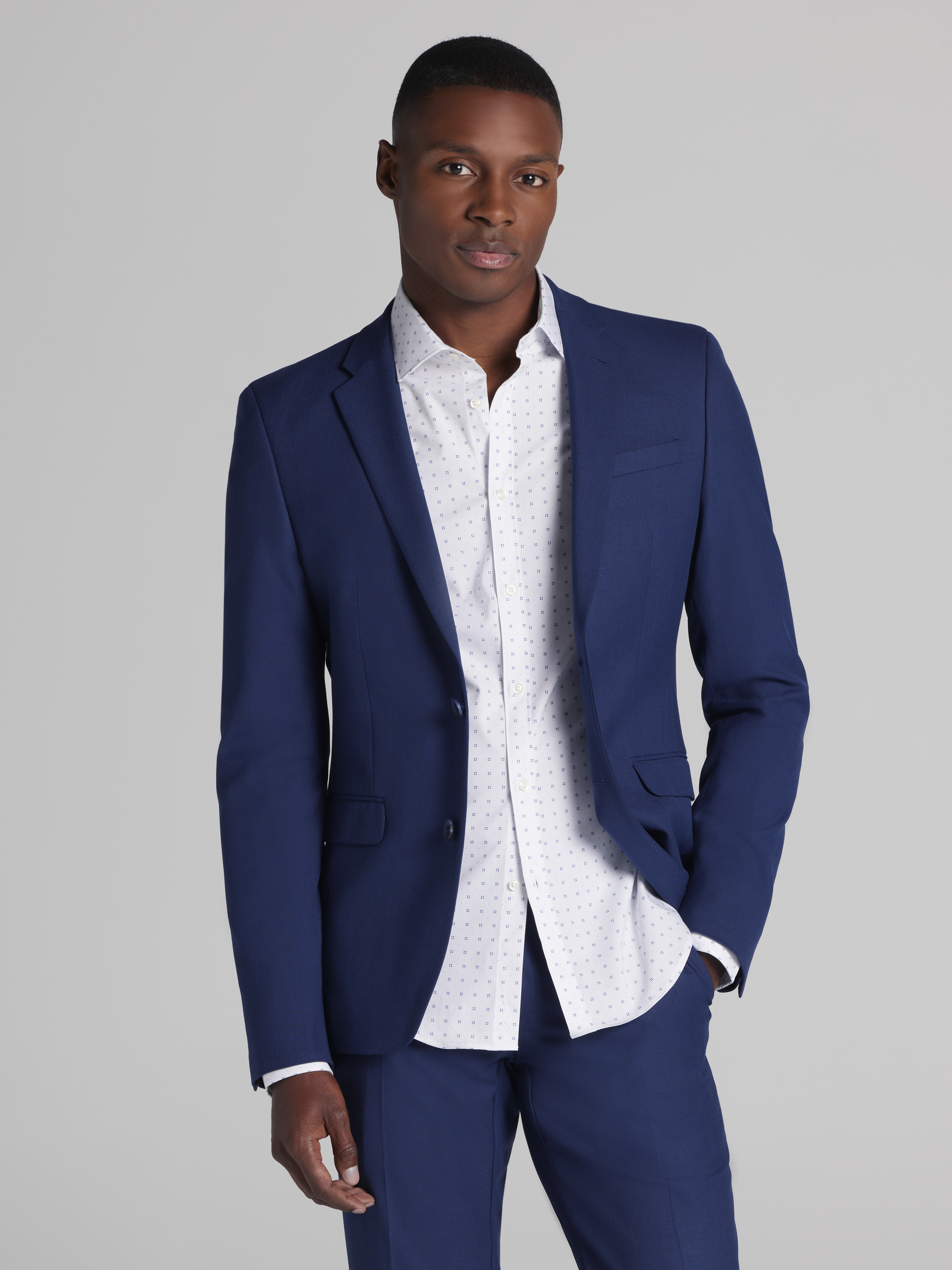 Egara Big & Tall Skinny Fit Mens Suit in Blue/Postman  Modern Two-Button Notch Lapel Jacket and Flat-Front Pants, Size 56W x 30L