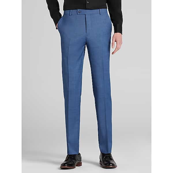Awearness Kenneth Cole Slim Fit Plaid Pre-Hemmed Men's Suit Pants Light Blue Mini Check - Size: 36W x 32L
