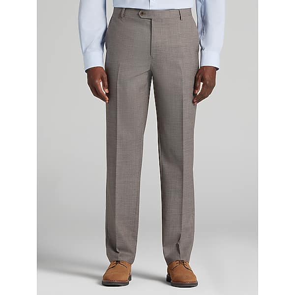 Joseph Abboud Big & Tall Classic Fit Premium Wool Blend Pre-Hemmed Men's Suit Pants Taupe Tic - Size: 44W x 32L
