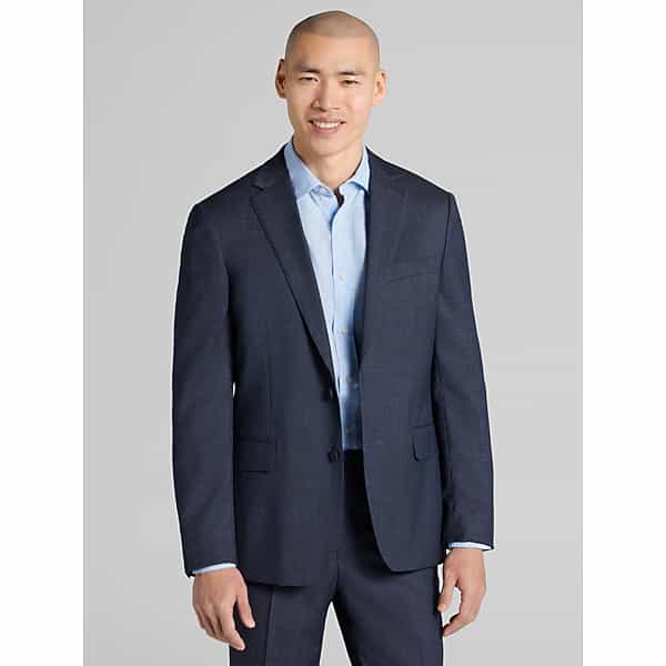 Awearness Kenneth Cole CHILLFLEX Slim Fit Check Premium Wool Blend Men's Suit Jacket Indigo Check - Size: 44 Short