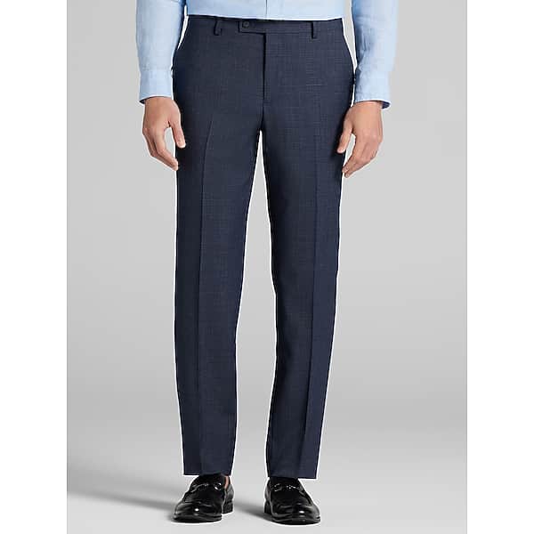 Awearness Kenneth Cole CHILLFLEX Slim Fit Pre-hemmed Premium Wool Blend Men's Suit Pants Indigo Check - Size: 34W x 30L