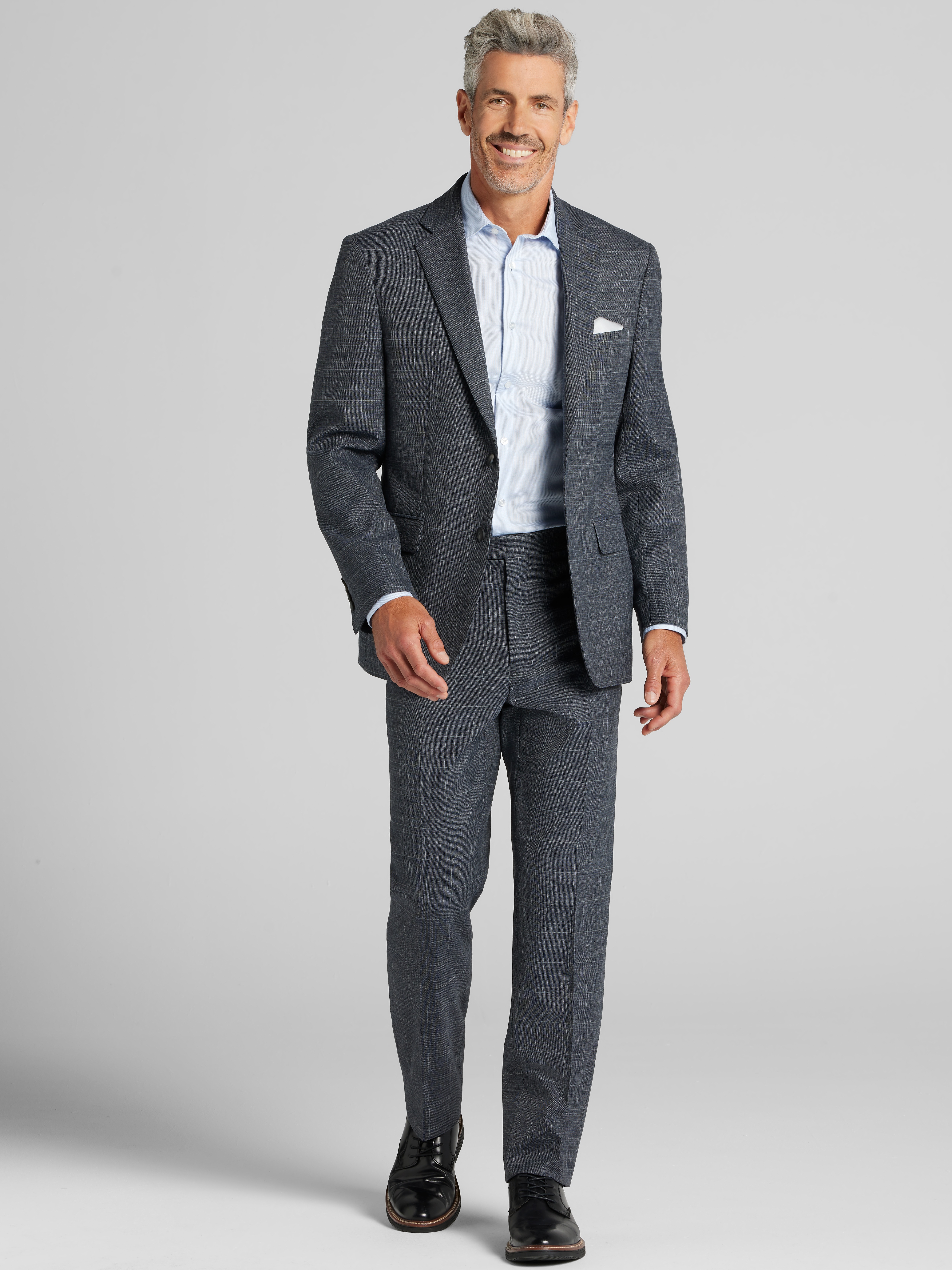 Awearness Kenneth Cole Modern Fit Windowpane Suit, Dark Grey
