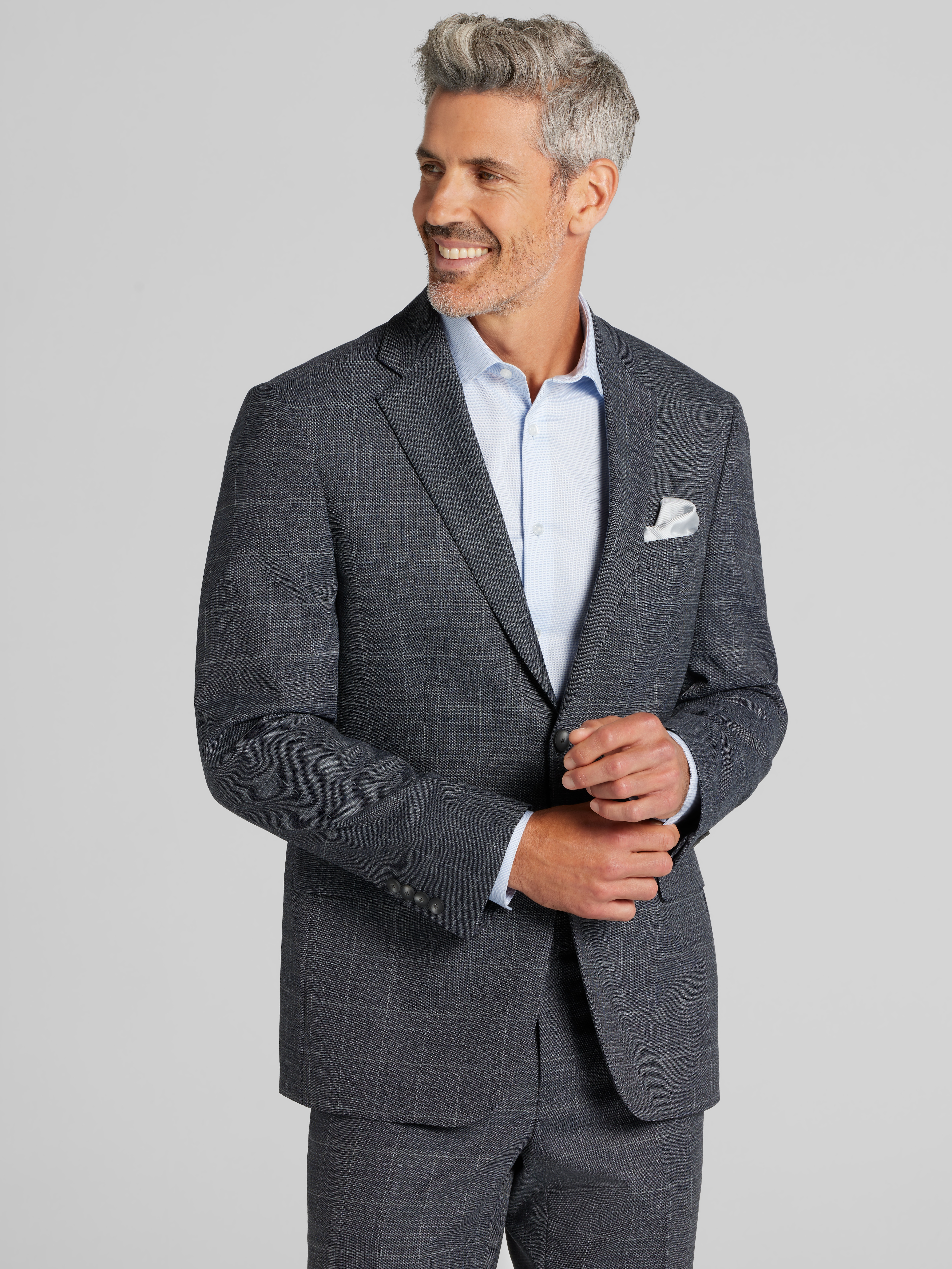 Awearness Kenneth Cole Modern Fit Windowpane Suit, Dark Grey
