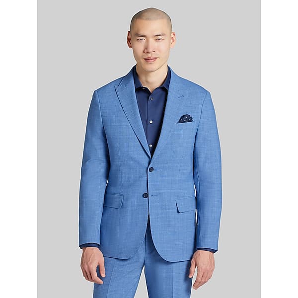 JOE Joseph Abboud Slim Fit Mini Check Men's Suit Jacket Sky Blue Mini Check - Size: 42 Long